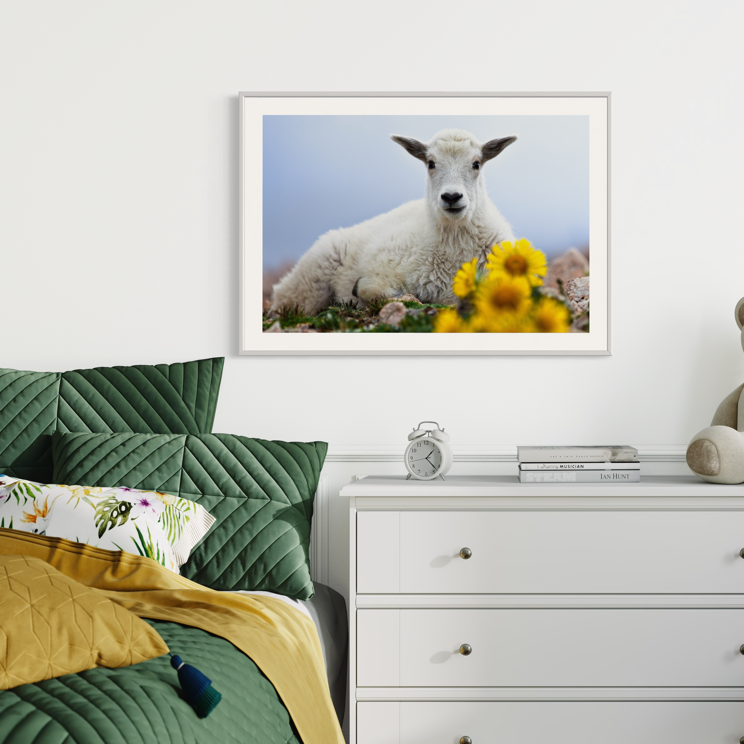 Baby Goat with Flowers Print