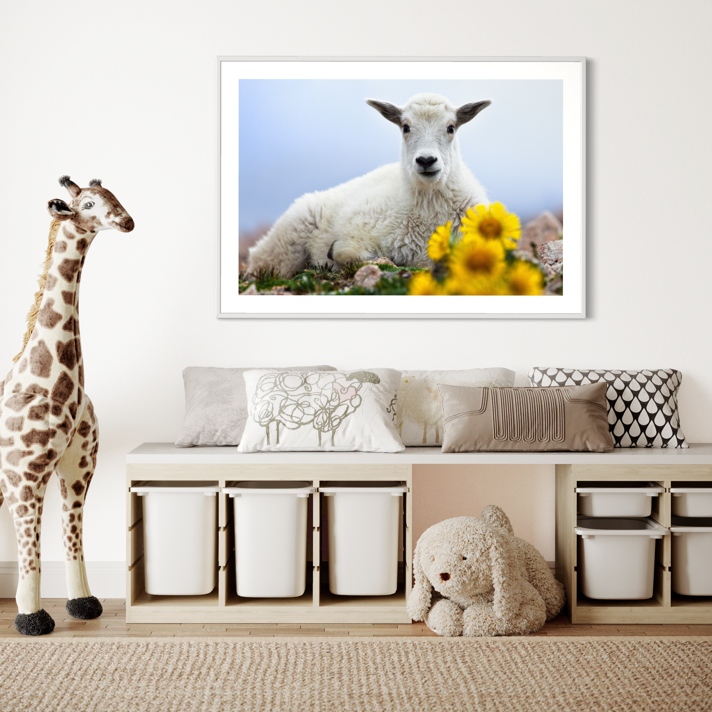 Baby Goat with Flowers Print