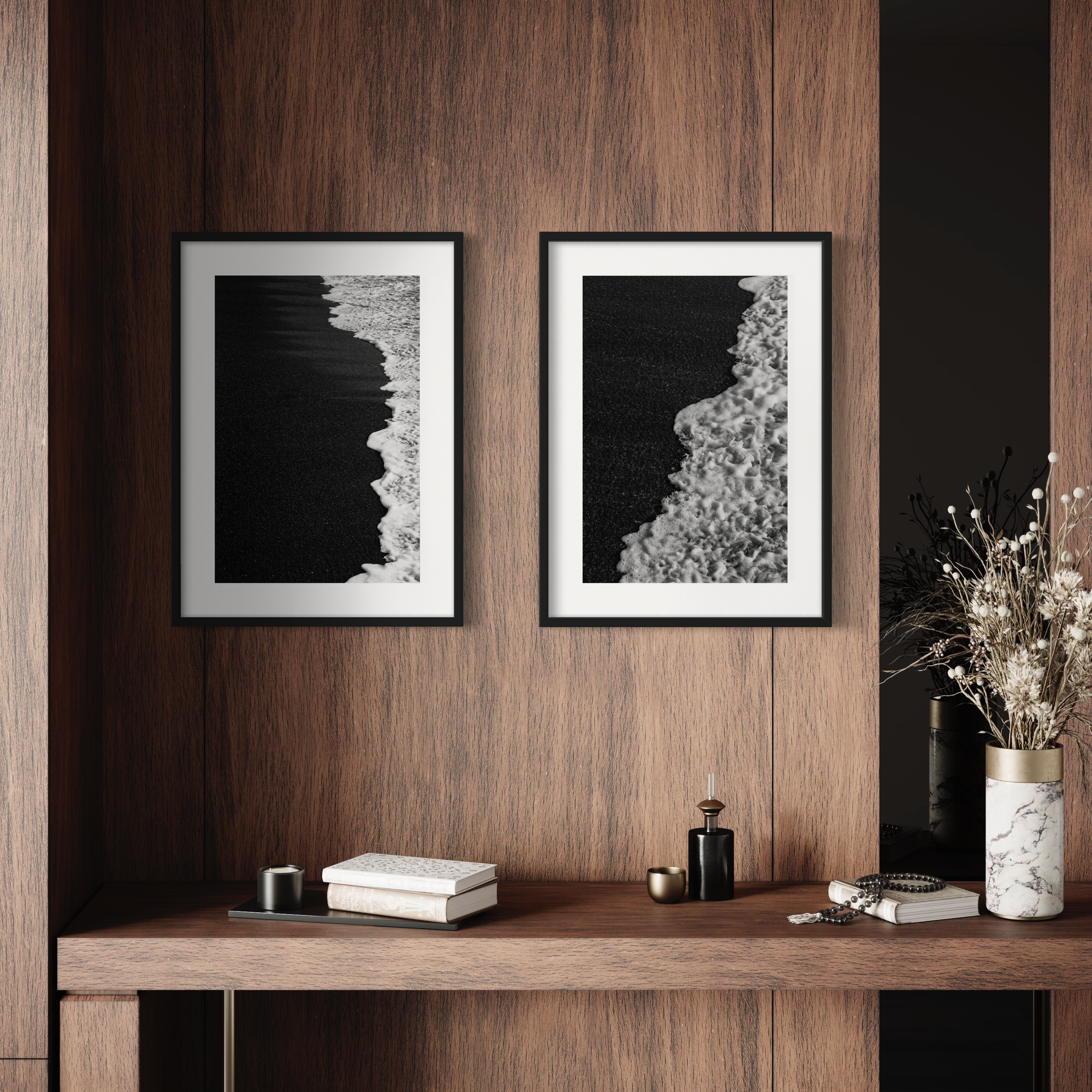 Black Sand Beach Diptych Prints