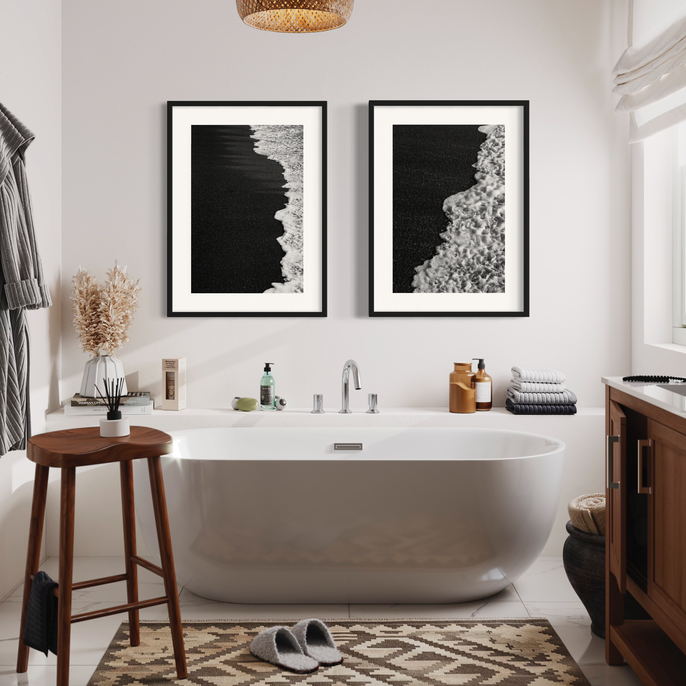 Black Sand Beach Diptych Prints